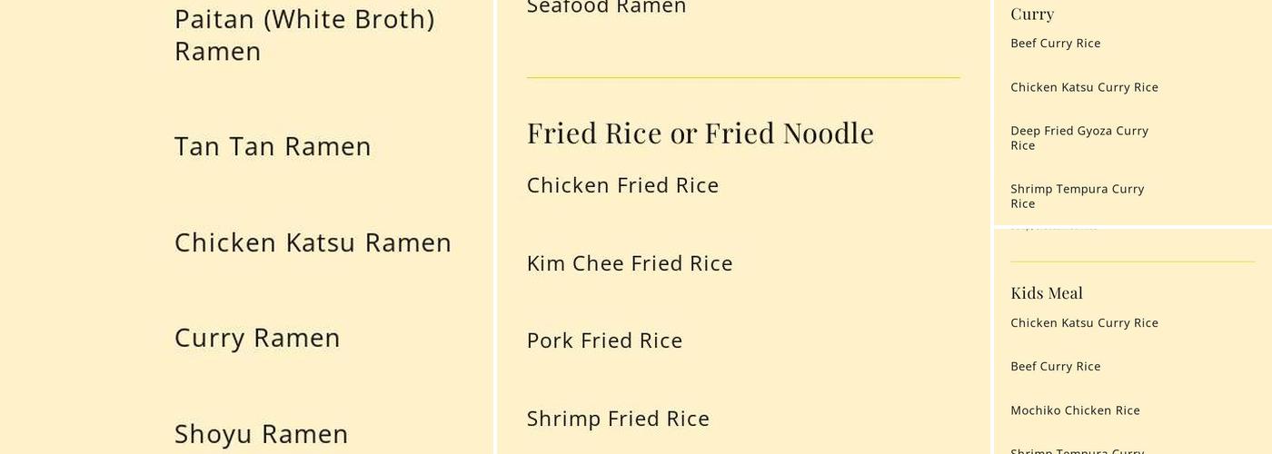 Ramen-Ya Menu