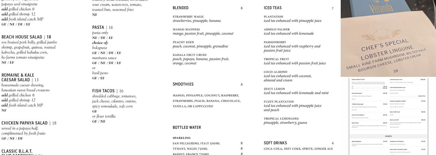 The Veranda Menu