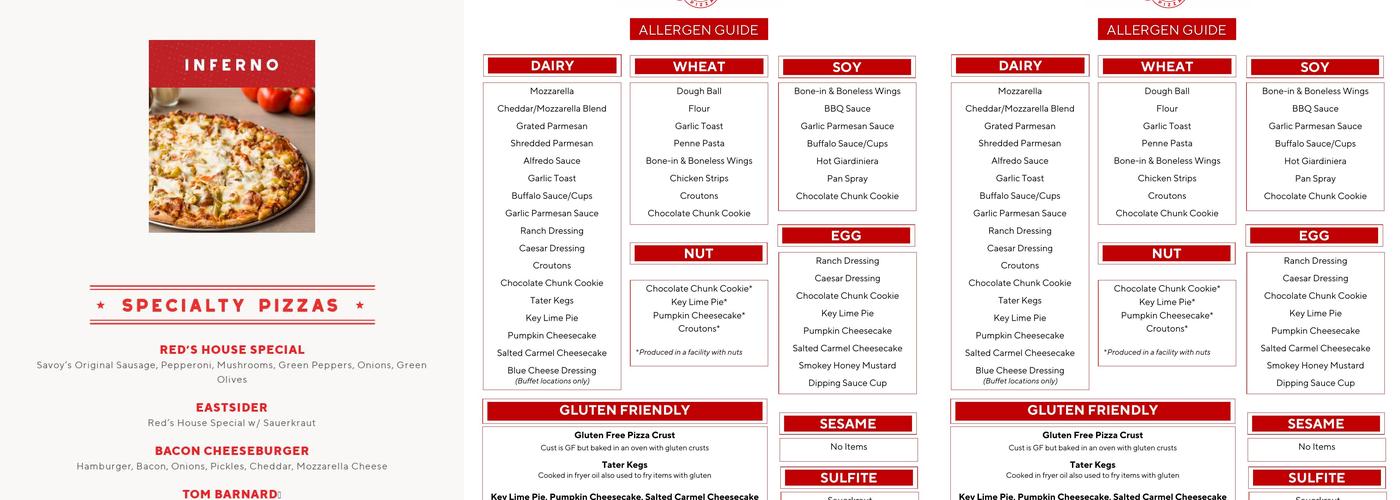 Red's Savoy Pizza Menu