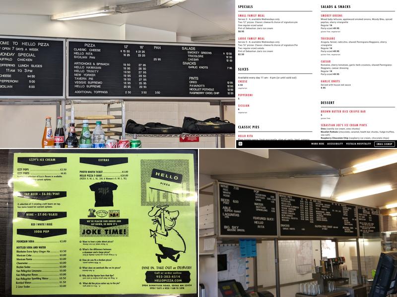Hello Pizza Menu
