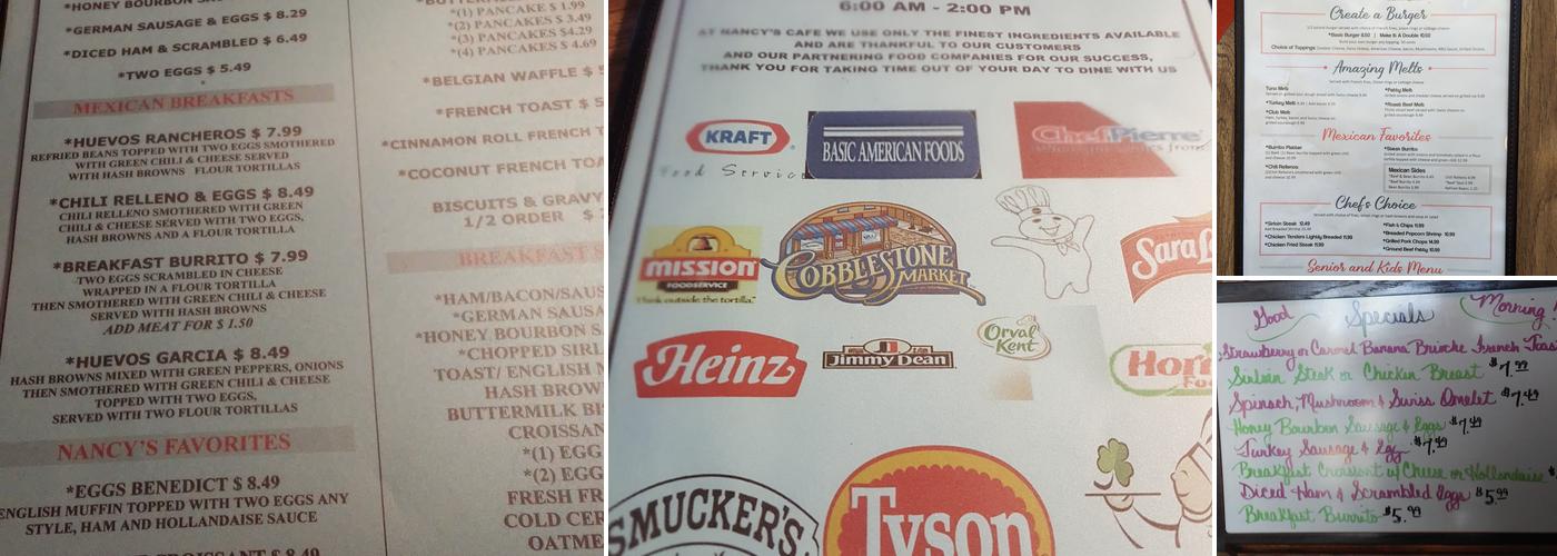 Nancy's Cafe Menu