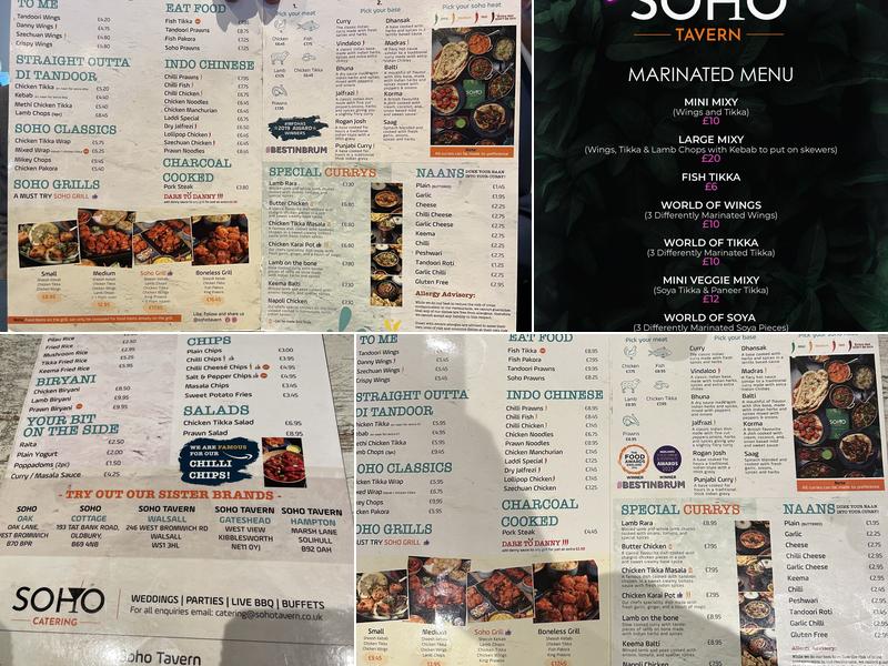 Soho Tavern Menu