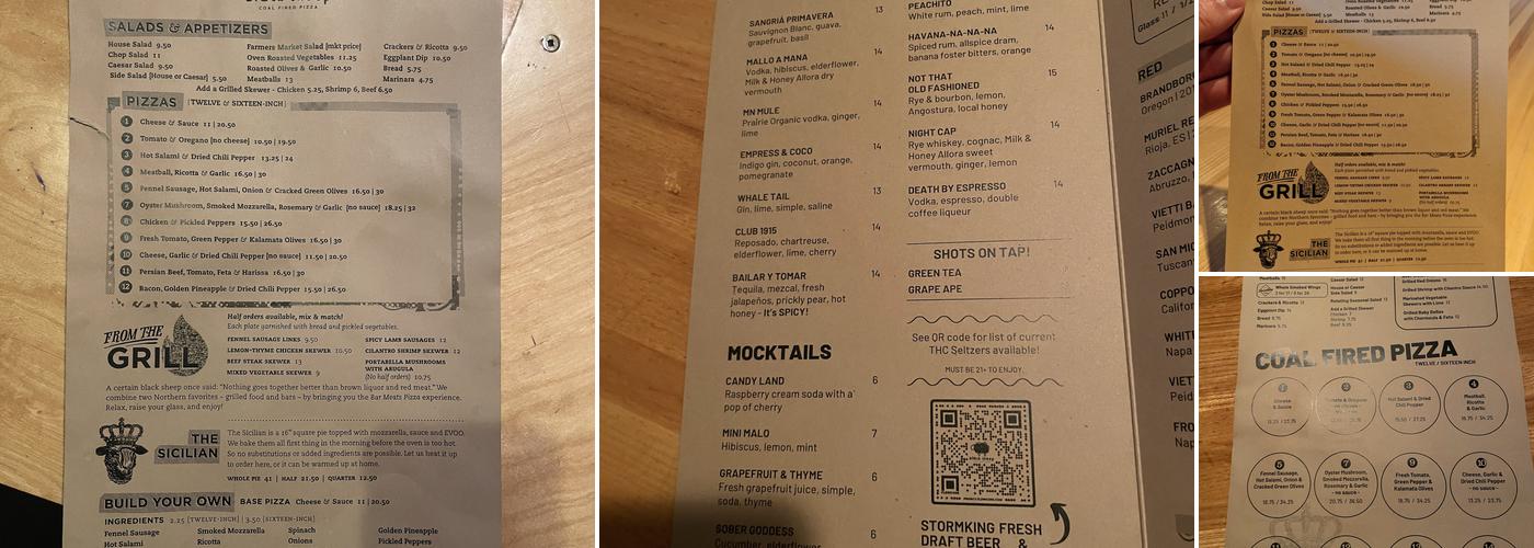 Black Sheep Coal Fired Pizza Menu