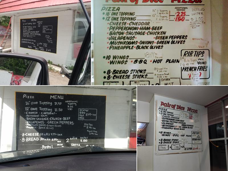 Pair of Dice Pizza Menu