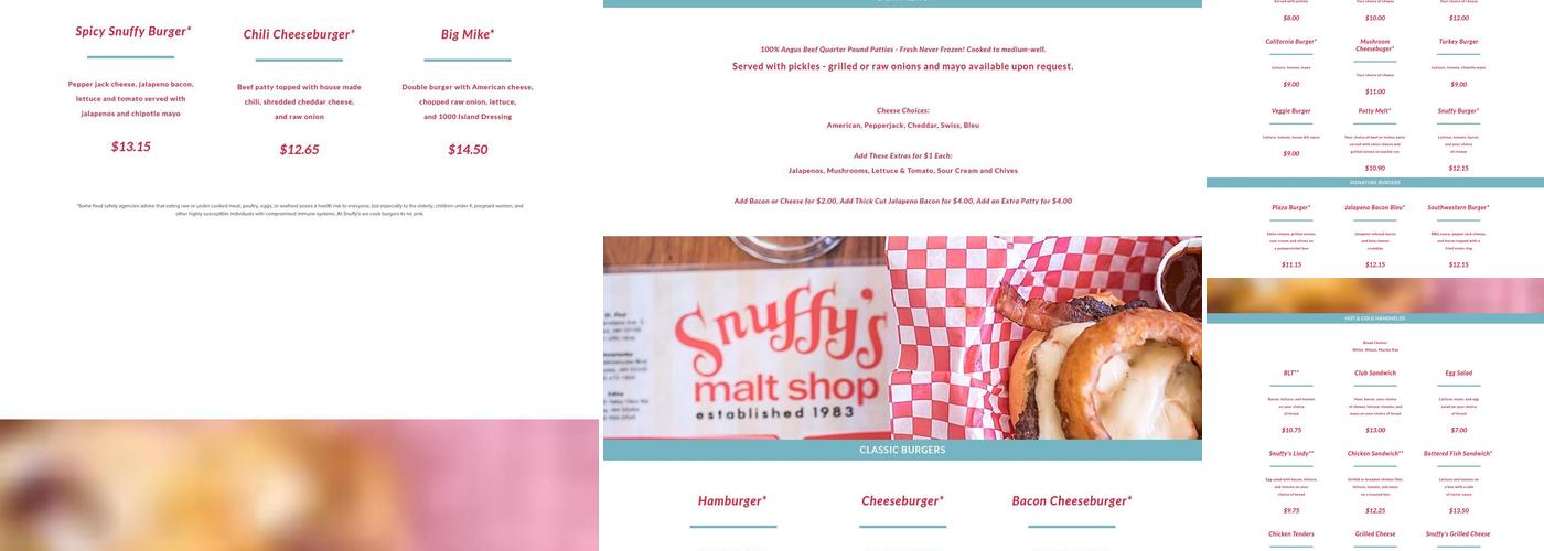 Snuffy's Malt Shop Menu