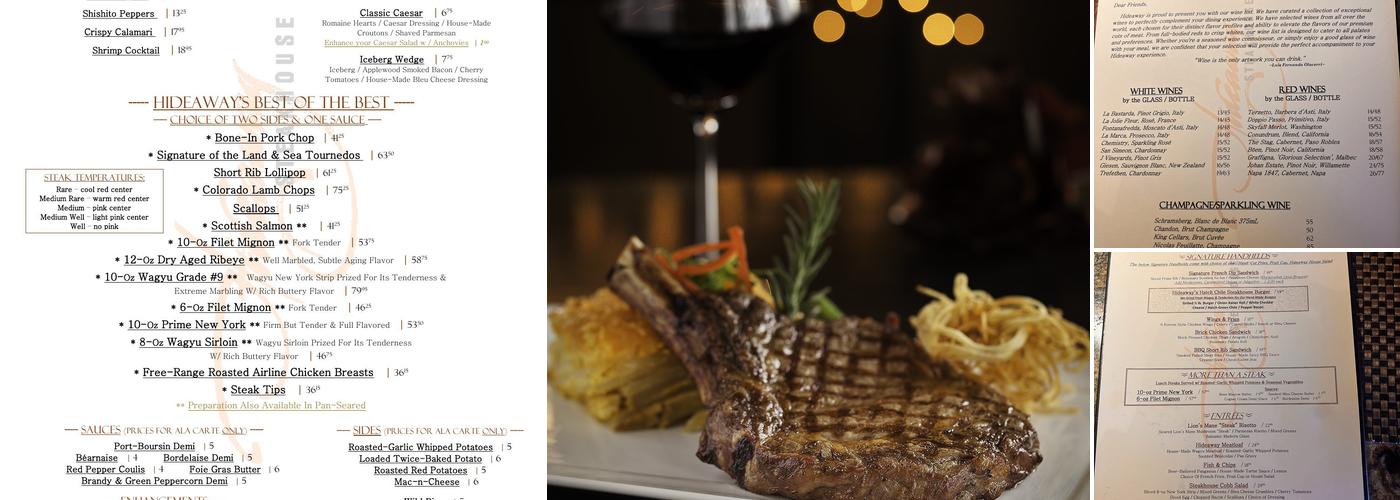 Hideaway Steakhouse Menu