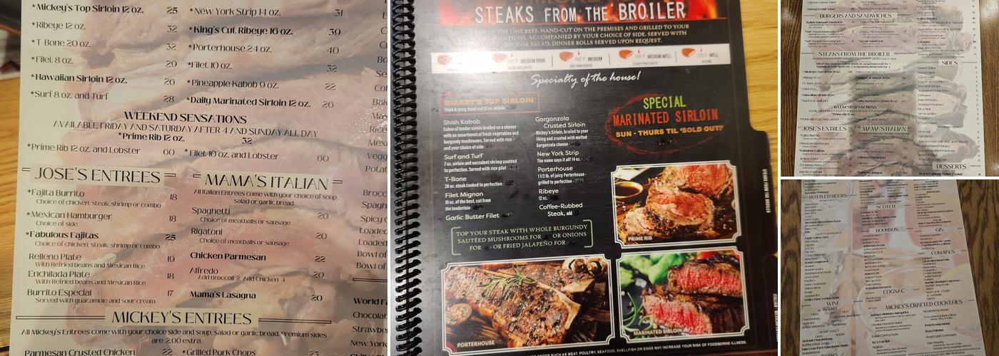 Mickey's Top Sirloin Menu
