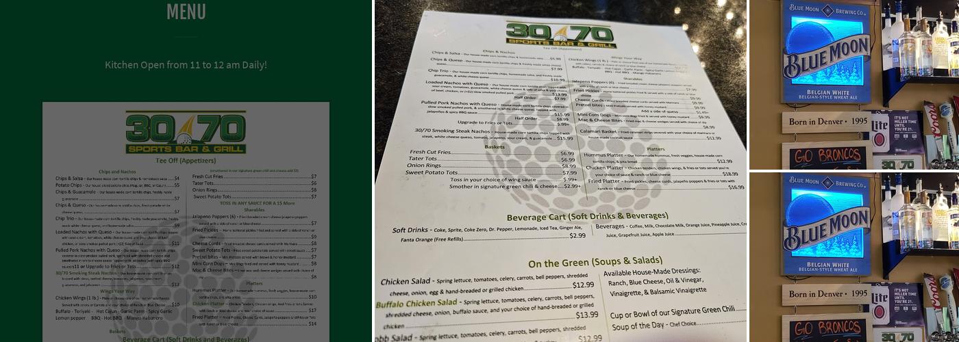 30/70 Sports Bar & Grill Menu