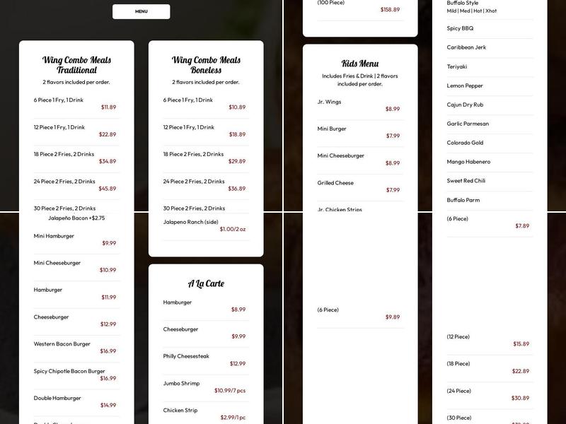 Wing Cave & Grill Menu