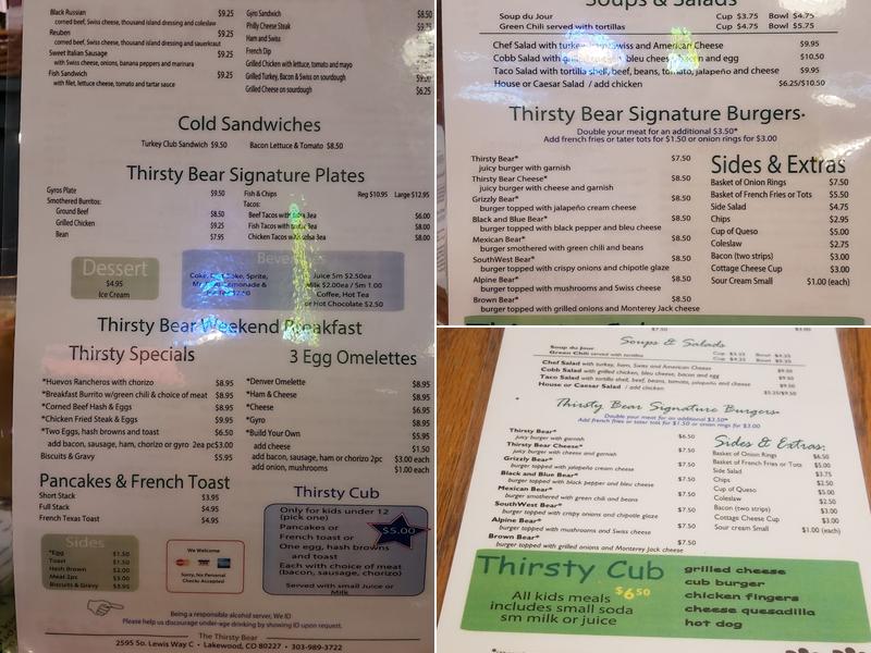 Thirsty Bear Bar & Grill Menu