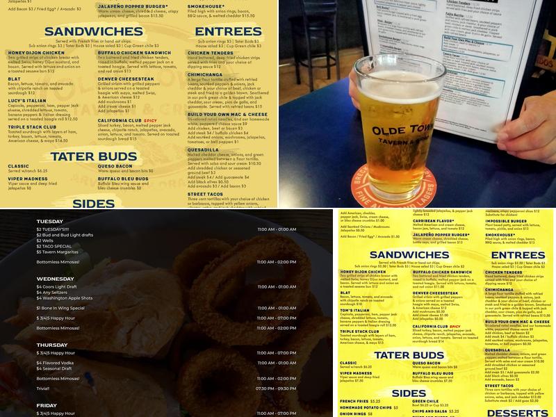 Olde Town Tavern and Grill Menu
