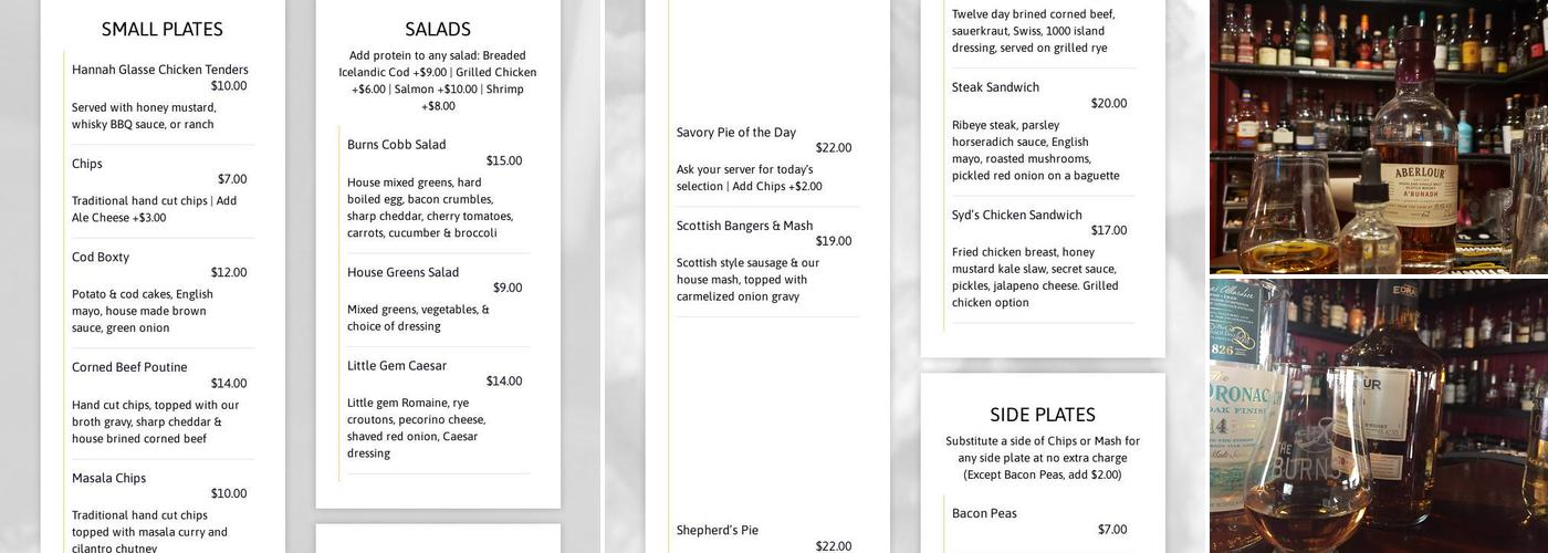 The Burns Pub & Restaurant Menu