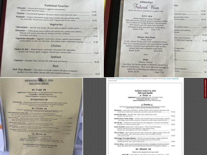 Christos Greek Restaurant Menu