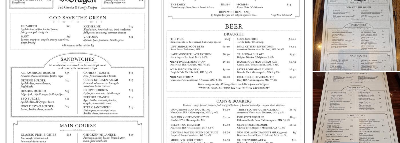 George and the Dragon Menu
