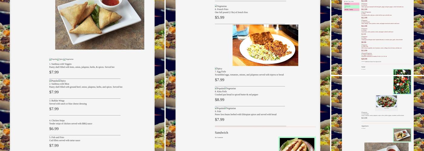 Dilla Ethiopian restaurant Menu