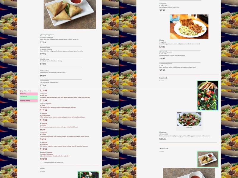 Dilla Ethiopian restaurant Menu