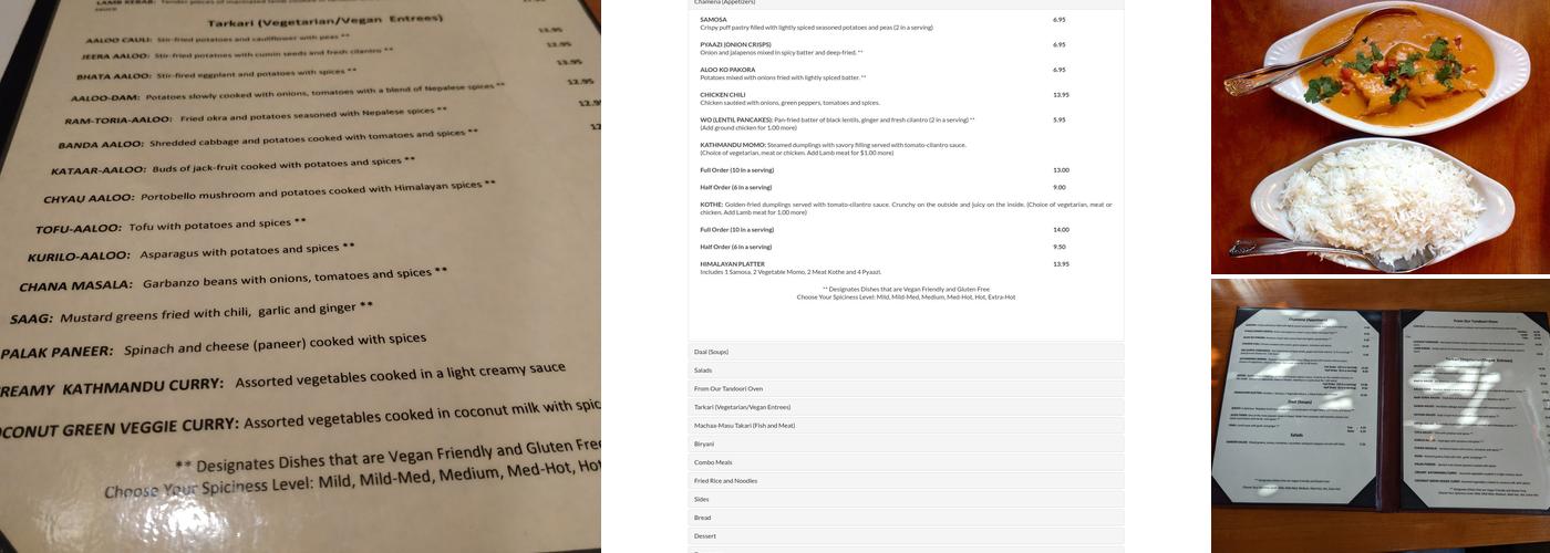 Himalayan Restaurant Menu