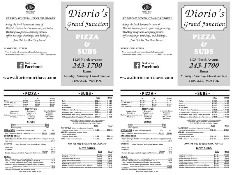Diorio's Pizza Menu