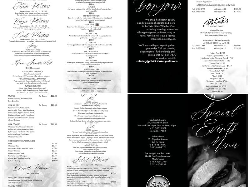Patrick's Bakery & Cafe Menu