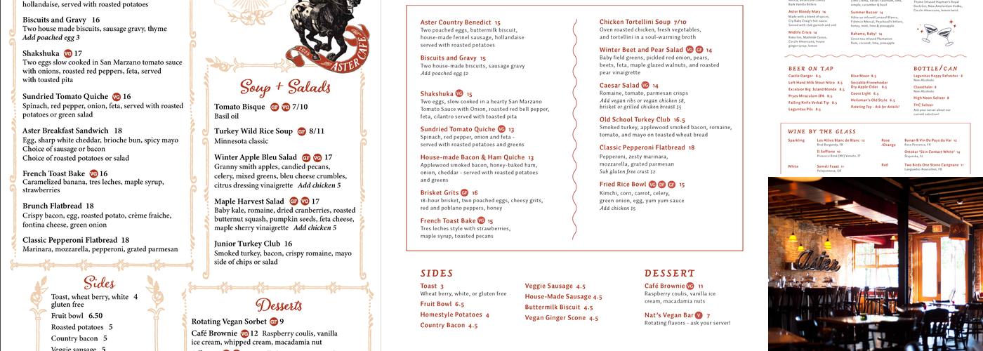 Aster Cafe Menu