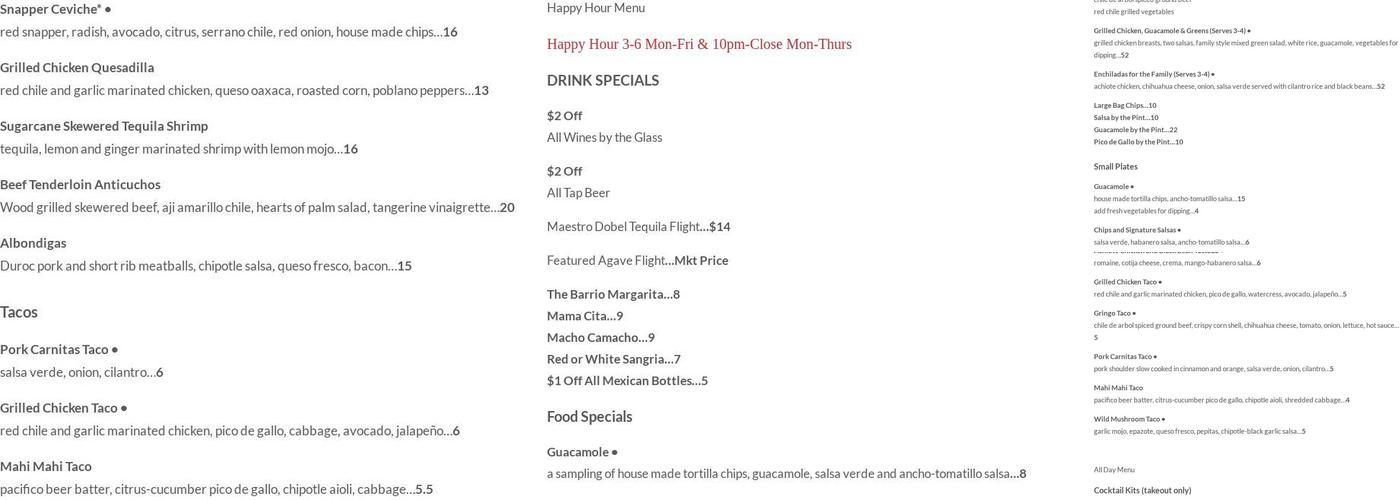 Barrio Menu