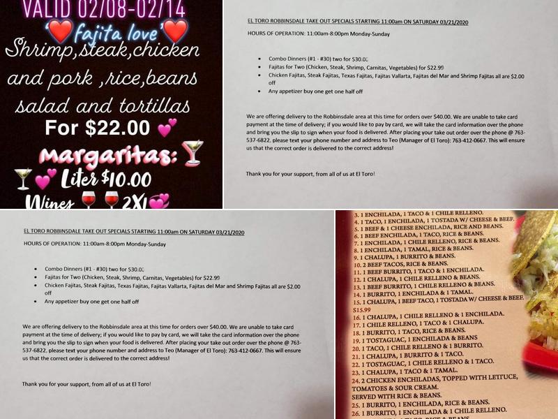 El Toro Mexican restaurant Menu