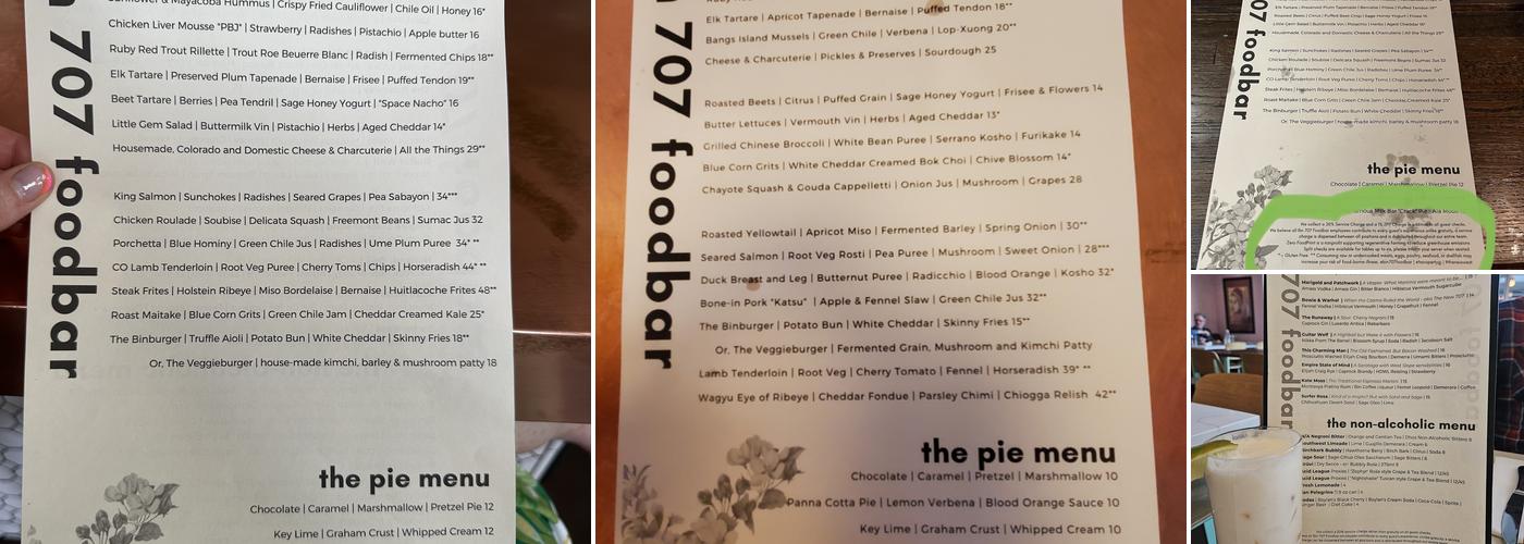 Bin 707 Foodbar Menu