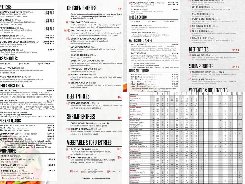 Leeann Chin Menu