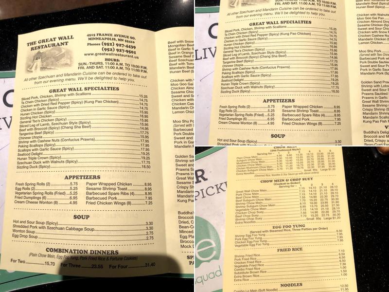 Great Wall Chinese Restaurant Menu