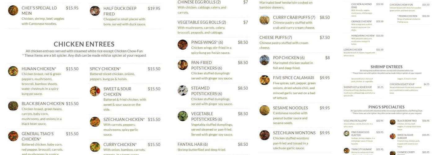 Ping's Menu