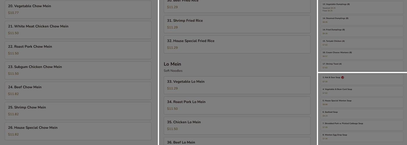 Asian House Menu
