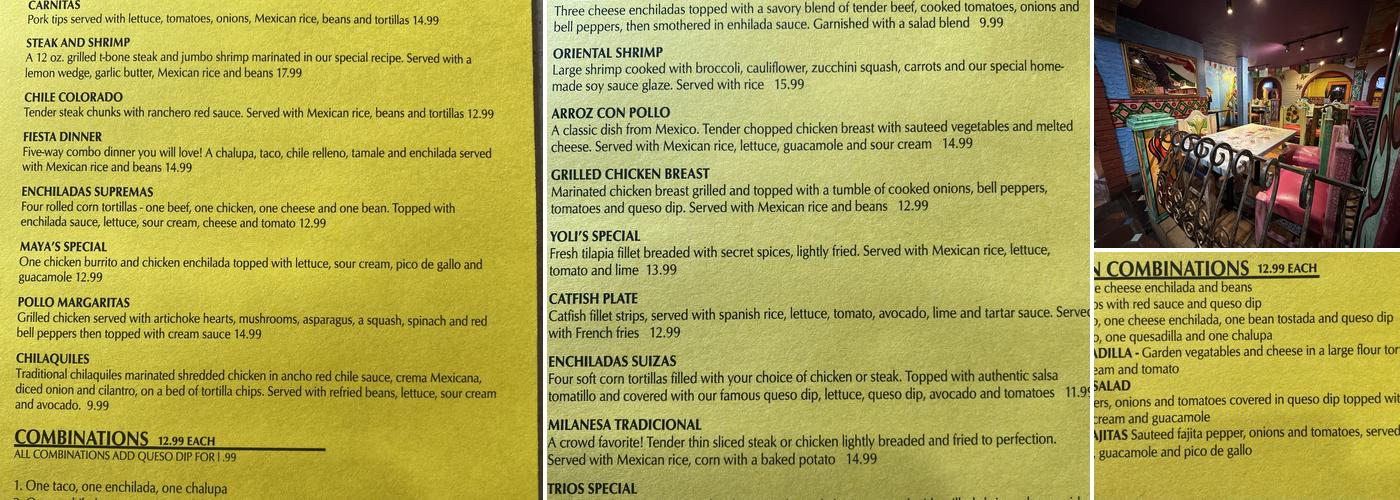 Maya's Mexican Restaurant Menu