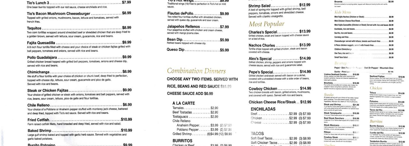 Tios Bar & Grill Menu