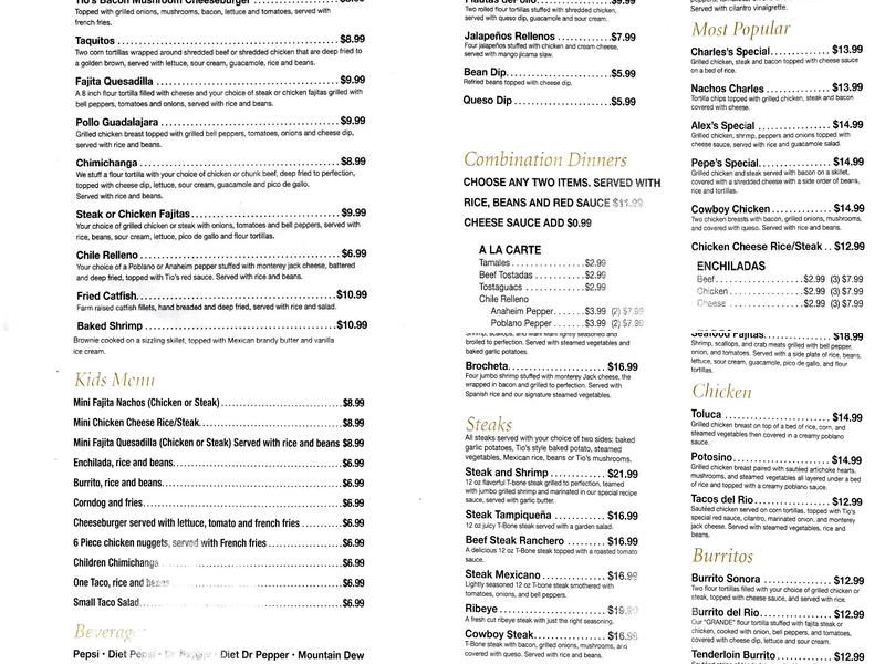 Tios Bar & Grill Menu