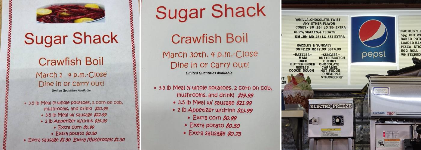 Sugar Shack Menu