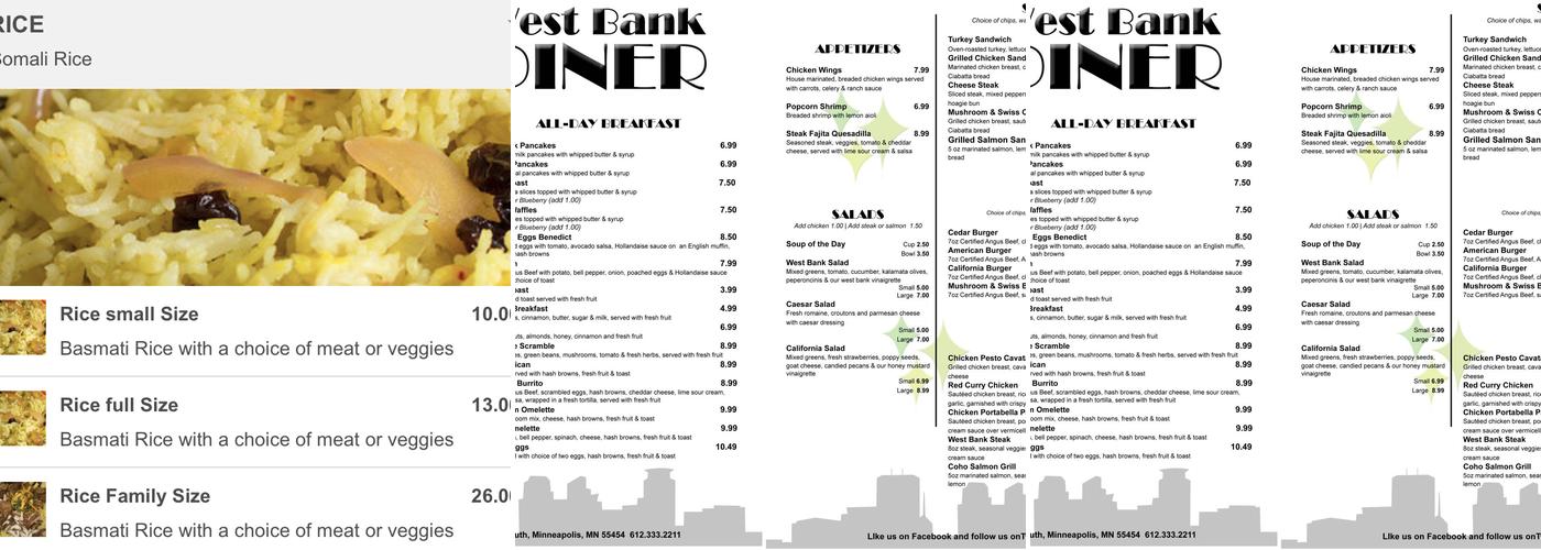 West Bank Diner Menu