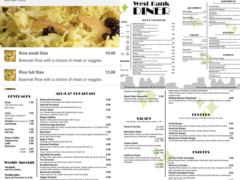 West Bank Diner Menu
