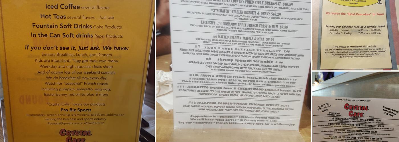 Crystal Cafe & Grill Menu