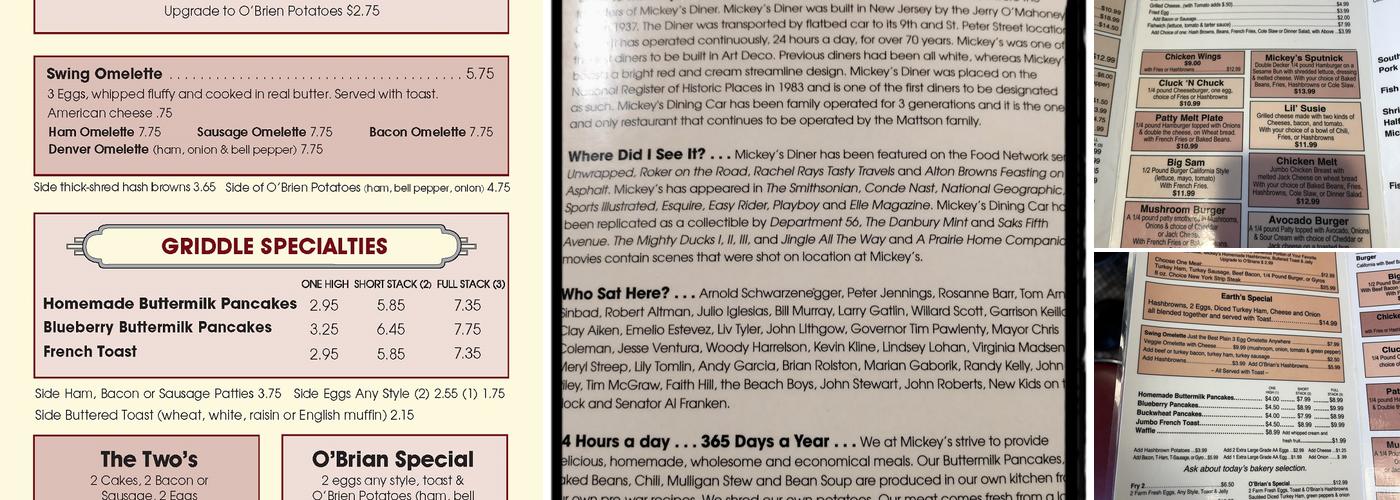 Mickey's Diner Menu