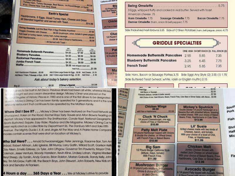 Mickey's Diner Menu