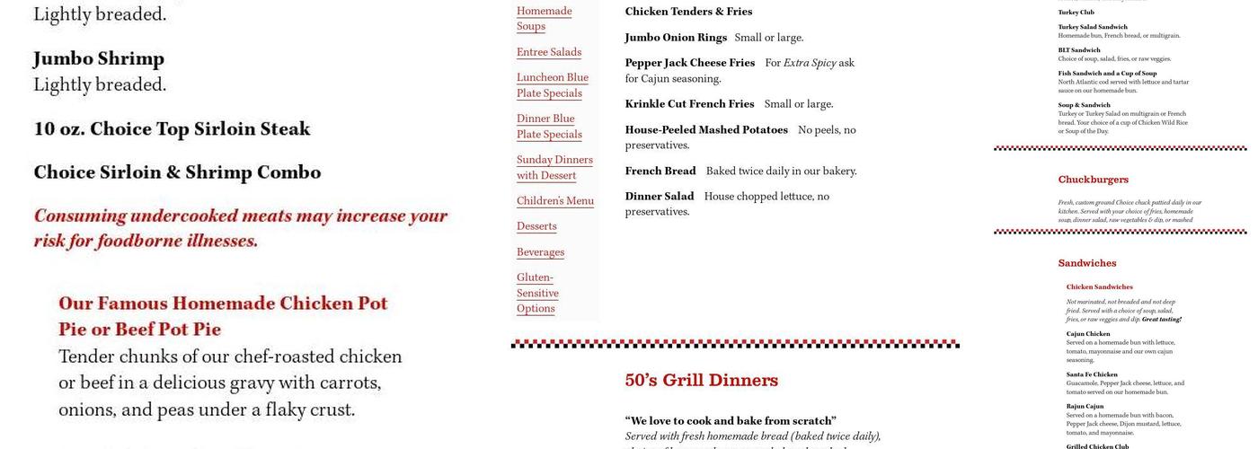 50's Grill Menu