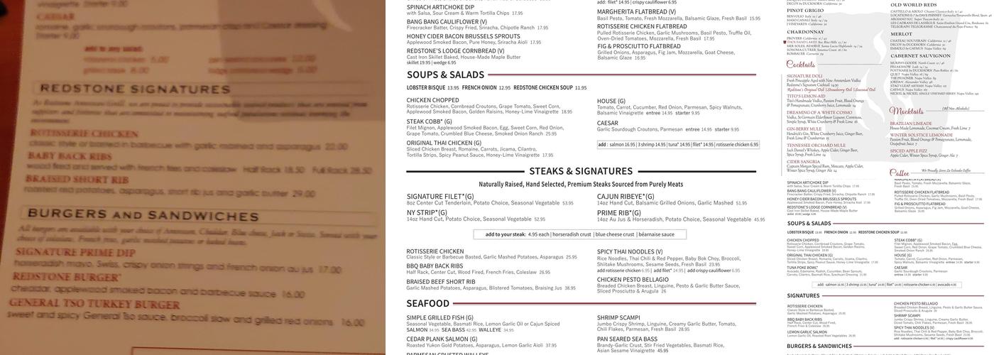 Redstone American Grill Menu
