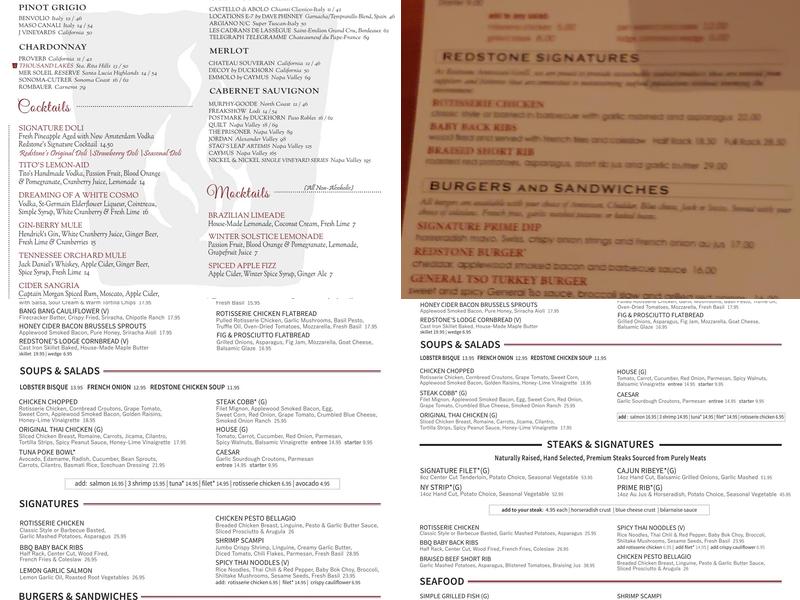 Redstone American Grill Menu