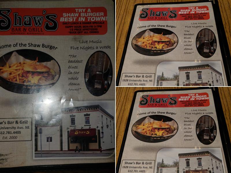 Shaws Bar & Grill Menu
