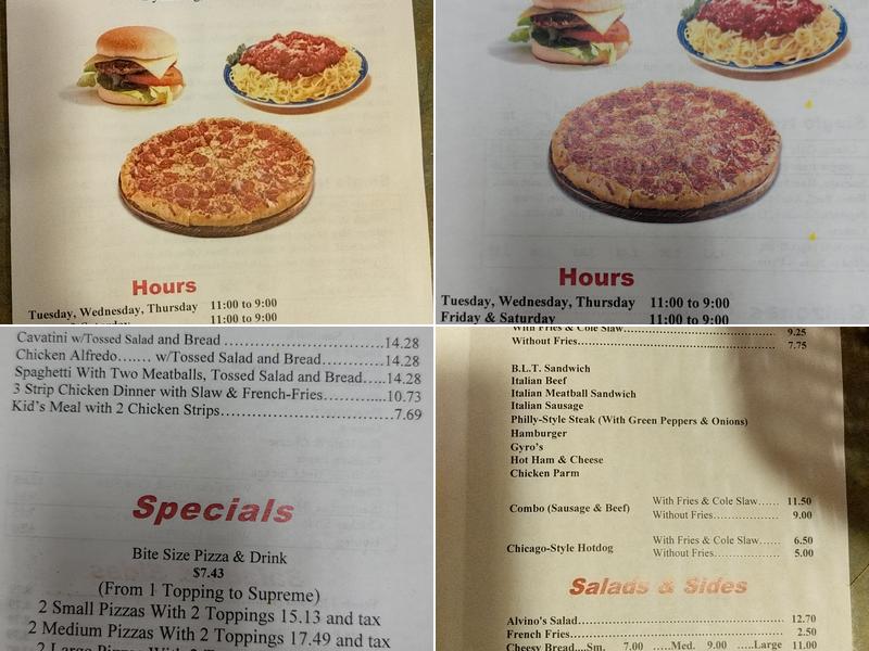 Alvino's Pizza Menu