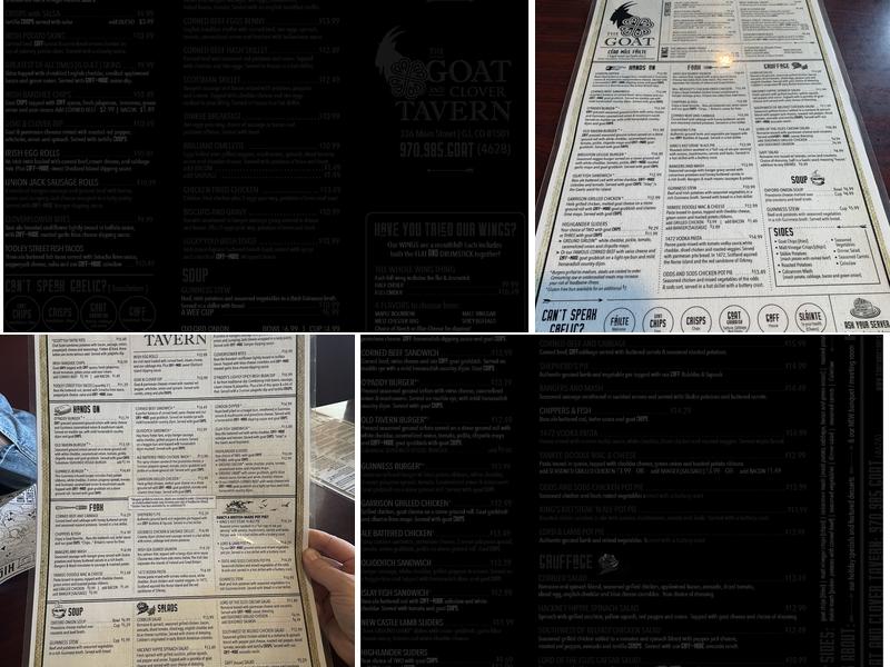The Goat and Clover Tavern Menu