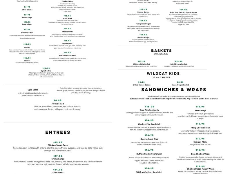 Wildcats Bar & Grill Menu