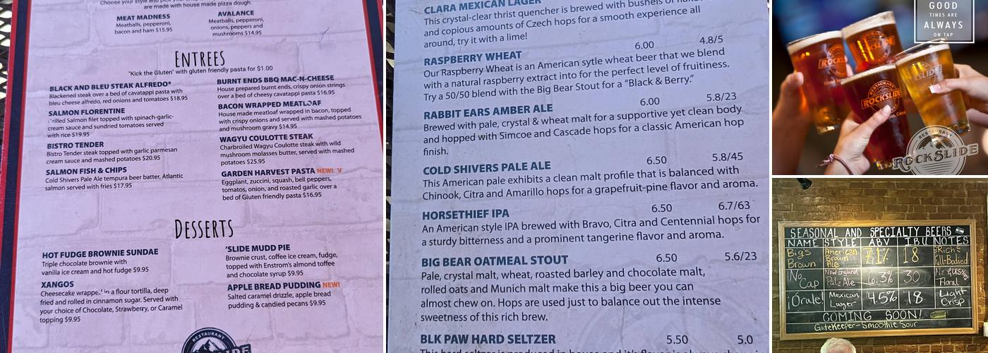 The Rockslide Brew Pub Menu