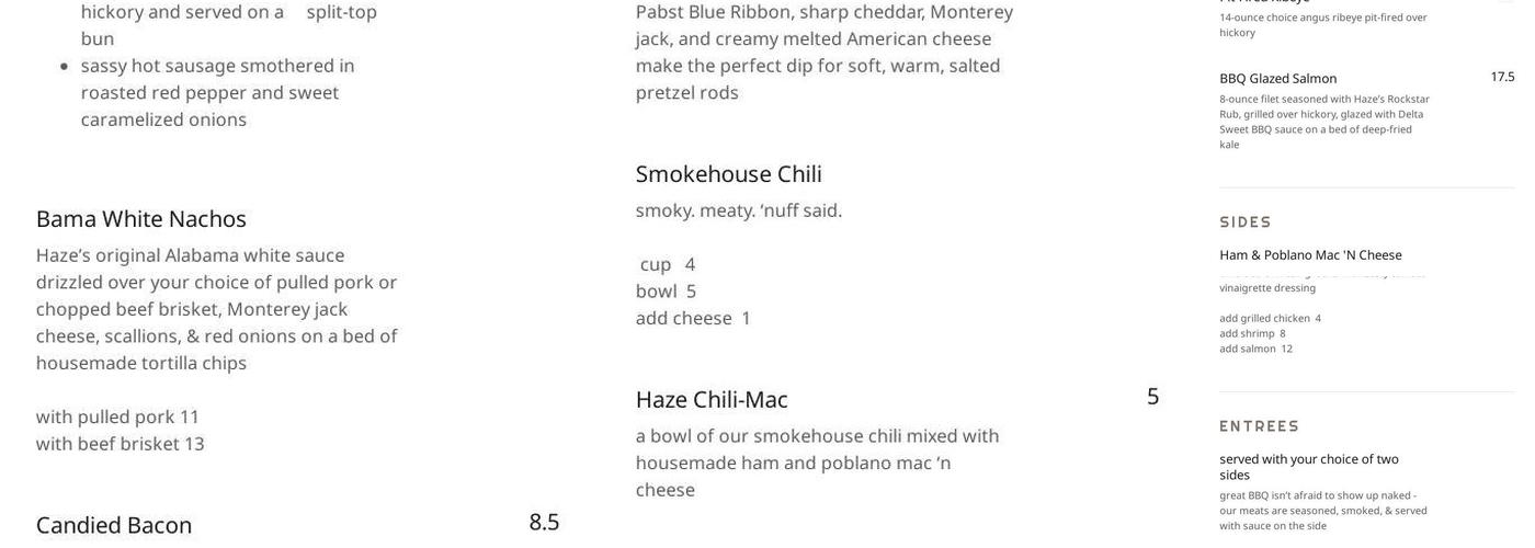 Haze Smokehouse Menu