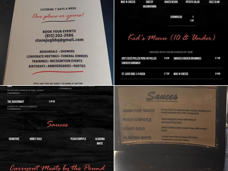 Stone Jug Barbeque Menu
